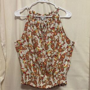 Rose & Olive Orange Brown Smocked Sleeveless Tank Top